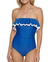 Tommy Hilfiger GULF BLUE Strapless Flounce One-Piece Swimsuit US 8 NWT