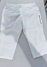 Chico's Women's Zip Pockets Elastic Waist Flat Front Capri Pants White Size 3