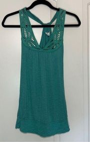Threads Eyelet Cutout Butterfly Tank Top Teal Size: Small