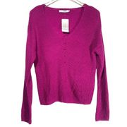 NWT Evereve Stitches and Stripes VNeck Knitted Sweater in Magenta