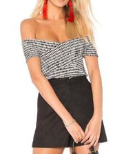 Cupcakes Cashmere Bowman Top Off-The-Shoulder Smocked Gingham Wrap Bardot Blouse