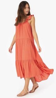 Xirena Rumer Scoop Neck Flutter Sleeve Gauze Tiered Midi Dress in Paprika