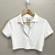 H&M White Jersey Polo Crop Top Size Medium