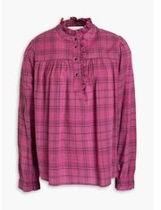 NWT BA&SH Fatsy Checked Cotton Blouse in Violet