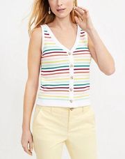 Loft  Rainbow Striped Button Sweater Tank Top Sz M Women