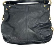 B Makowsky Genuine Black Leather Tote Large Shoulder Bag Purse Gold Hardware