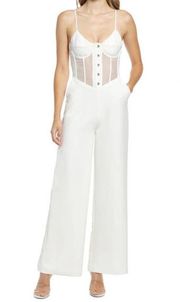 Lavish Alice White Sheer Corset Wide Leg Jumpsuit Size 8