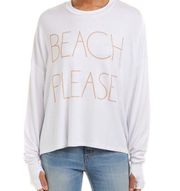 The Laundry Room | White Oversized Beach Please Long Sleeve Tee Size XS