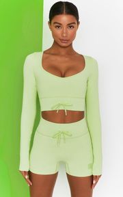 TIME CHECK Ribbed Long Sleeve Crop Top In Lime