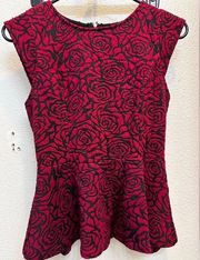 Red Rose Peplum Top