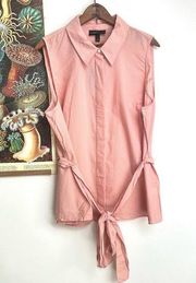 Pinstripe Pink Sleeveless Belted Button Down Top size 22 NWT