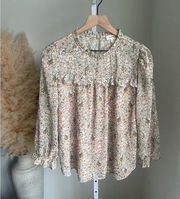 Monteau 70s Floral Ruffle Peasant Top XL Long Sleeve Spring Cottagecore