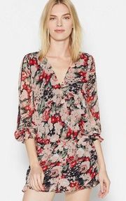 Joie Ellar Silk Pink Black & Red 3/4 Sleeve Floral Print Romper Size XS