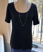 NWT Ribbed SS Scoopneck Tee, Black, Size Medium