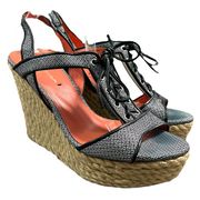 Via Spiga (9) Kassiana Black Leather Espadrille Platform Wedge Heel Sandal Shoes