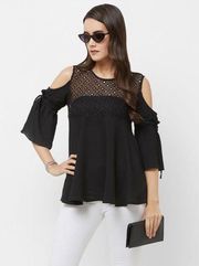 Haute society bohemian women’s cold shoulder black top size small