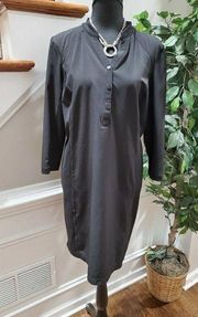 Chico's Womens Solid Black Polyester V-Neck Long Sleeve Knee Length Dress Size 1