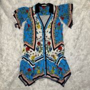 Alive + Olivia Conner Small Blue Patterned Floral Print Hankercheif Dress FLAW