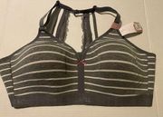 Lane Bryant Cacique Cotton Grey Striped Racerback Bra 46C NWT