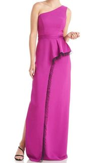 New  Hayley One Shoulder Column Evening Gown Cerise Black