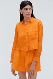 Everlane Linen Way Short Boxy Cropped Button Down Shirt In Turmeric Size Small