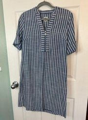 Anne Klein Women's Navy/White Stripe V-Neck Roll Tab Shift Dress Size 4