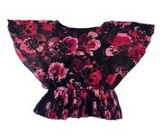 Connected Apparel Women's Size 8 Red Black Floral Top Butterfly Sleeves