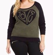 Torrid Love Heart Knit Long Sleeve Pullover Plus Size Sweater Top 2X Olive Green