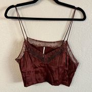 Free People  Floral Lace Satin Brown Strappy Tank Top Camisole Crop XS