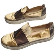 Stuart Weitzman Boyband Gilt Gold Velvet Metallic Leather Trim Slip-On Sneaker 8