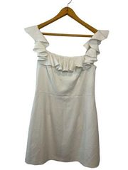 French Connection Ivory On or Off-The-Shoulder Ruffle Dress—Size 10