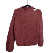 Rosewood Pink Single Cold Shoulder Chenille Knit Sweater