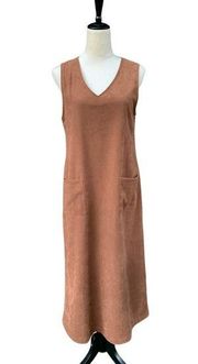 L.L. Bean A-Line Tan Suede Sleeveless Midi Chore Dress Large