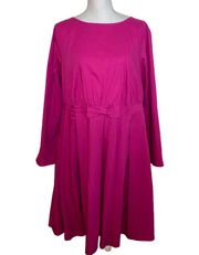 eShakti Dress Midi Cotton Fit & Flare Cocktail Long Sleeve Bow Dress, 2X (20W)