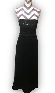 Vintage 90s Y2K Jessica McClintock Black Strapless Maxi Gown Sequins 8