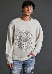 Men’s White Embroidered Web Sweater 