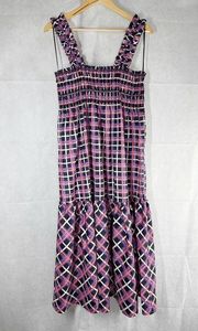 French Connection Aggie Check Tafita Smock Maxi Dress Size Large