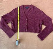 Allsaints Women's Burgundy Wool Button Front V-Neck Crop Cardigan Size Large