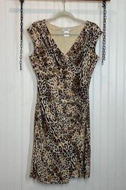 Kate Hill Women’s Leopard Print Ruched Cap Sleeve Mini Sheath Dress Size 4