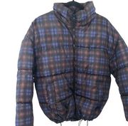 BP Oversize Puffer Coat Black Plaid Print Size M