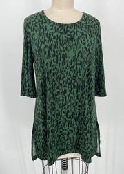 NWT Leota Tunic Top Sz XS Green Black Vines 1/2 Sleeve Shirt