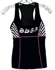 BEBE Sport Tank Womens Small Black White Solid Stripe Sports Bra Y2K Athleisure