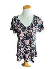 Womens Lularoe Christy Floral Print V Neck Tee Shirt - Sz S