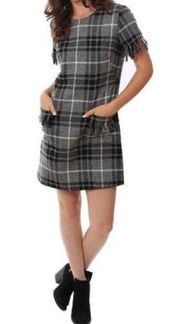 Amanda Uprichard Grey and black plaid raw edge sheath mini dress size medium