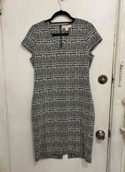 Michael Kors Womens Black White Short Sleeves Plaid Bodycon Dress Size PL