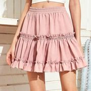 SheIn Kawaii Light Pink Ruffle Tiered High Waisted Barbie Skirt Size Large