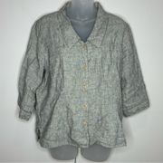 FLAX 100% Linen Grey Gray Button Front Shirt oversized Lagenlook small Boho