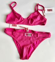 NWT Solid & Striped The Rachel Belt Top & Bottom Set Solid Rib Orchid Women's M