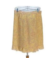 Jaclyn Smith Floral Silk Skirt Yellow Size 16 Vintage Y2K Paisley Cottagecore