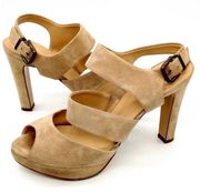 J. Crew Collins Taupe Suede Heeled peep toe Sandals Women’s 7.5